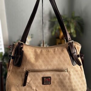 Classic Vintage Dooney & Bourke Tan and Brown Shoulder Bag